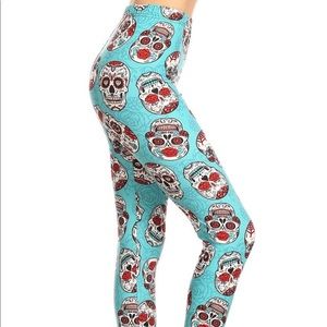 Leggings Teal SugarSkull One Size Buttery Soft New